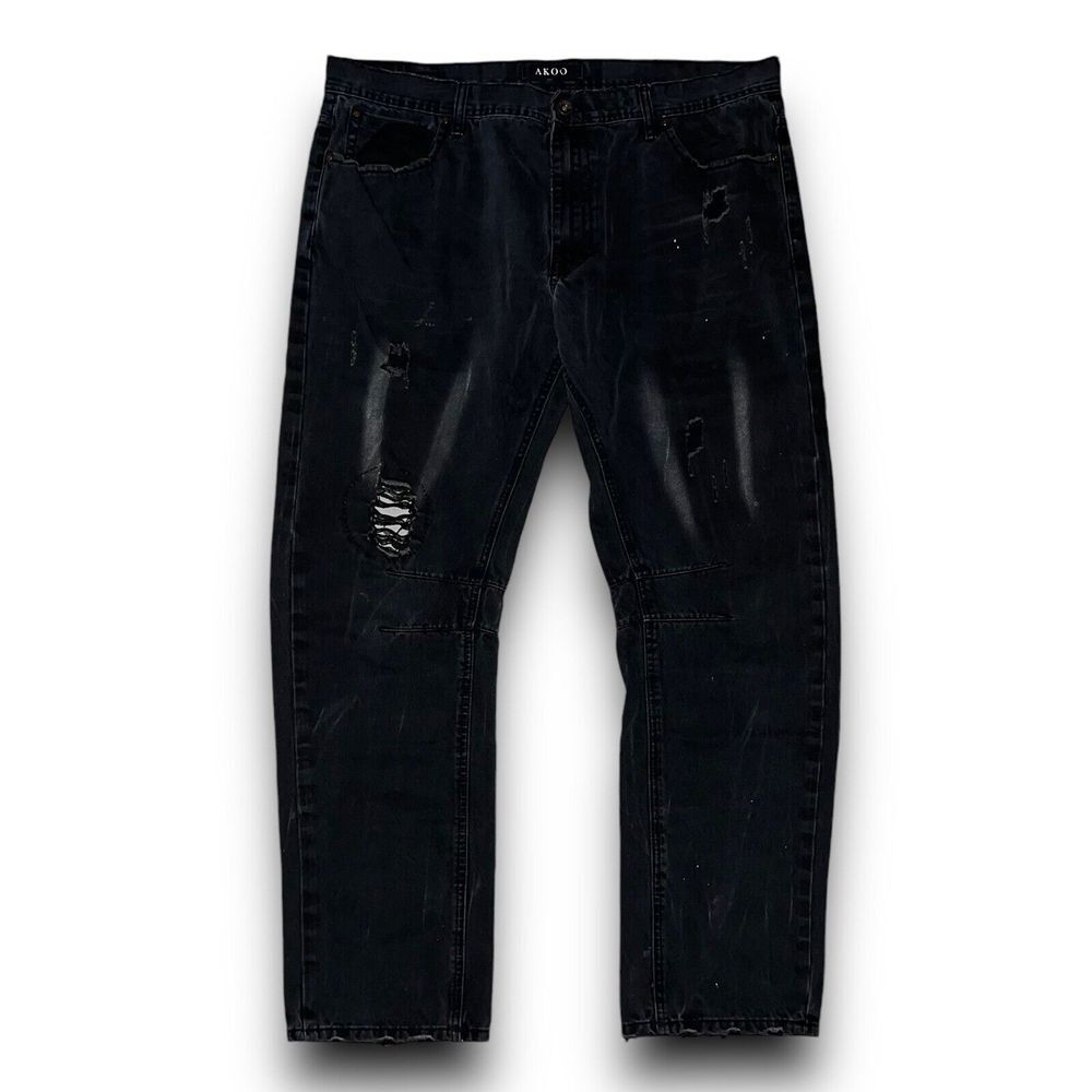 AKOO BRAND Black Denim Jeans‎ Men's 42x33 No Rivals Big Oak Fit Distressed